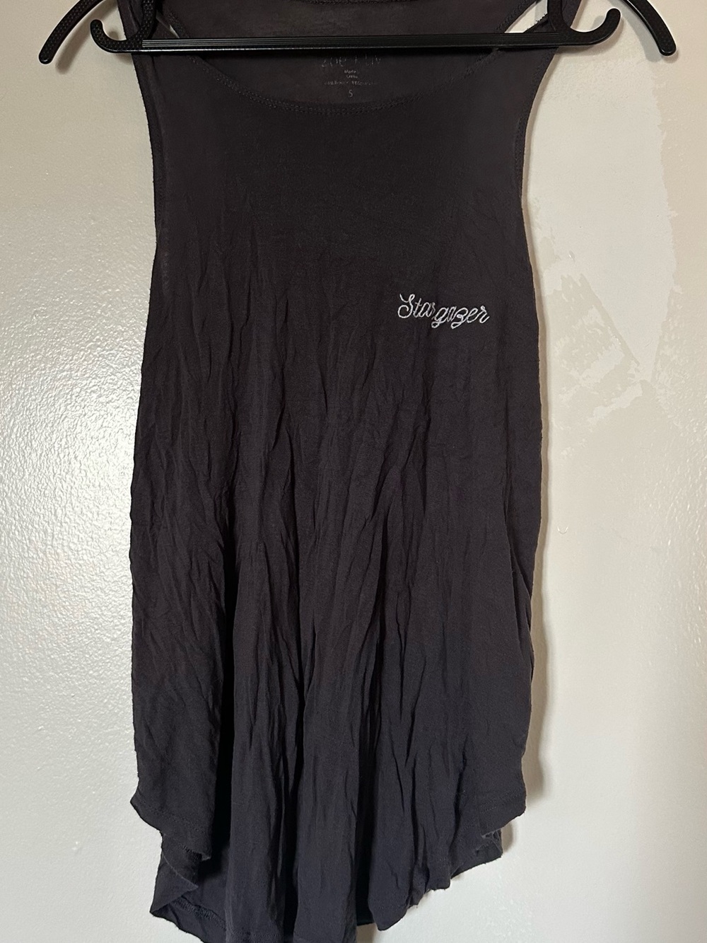 Zoe + Liv Black Tank Top with Script Embroidery